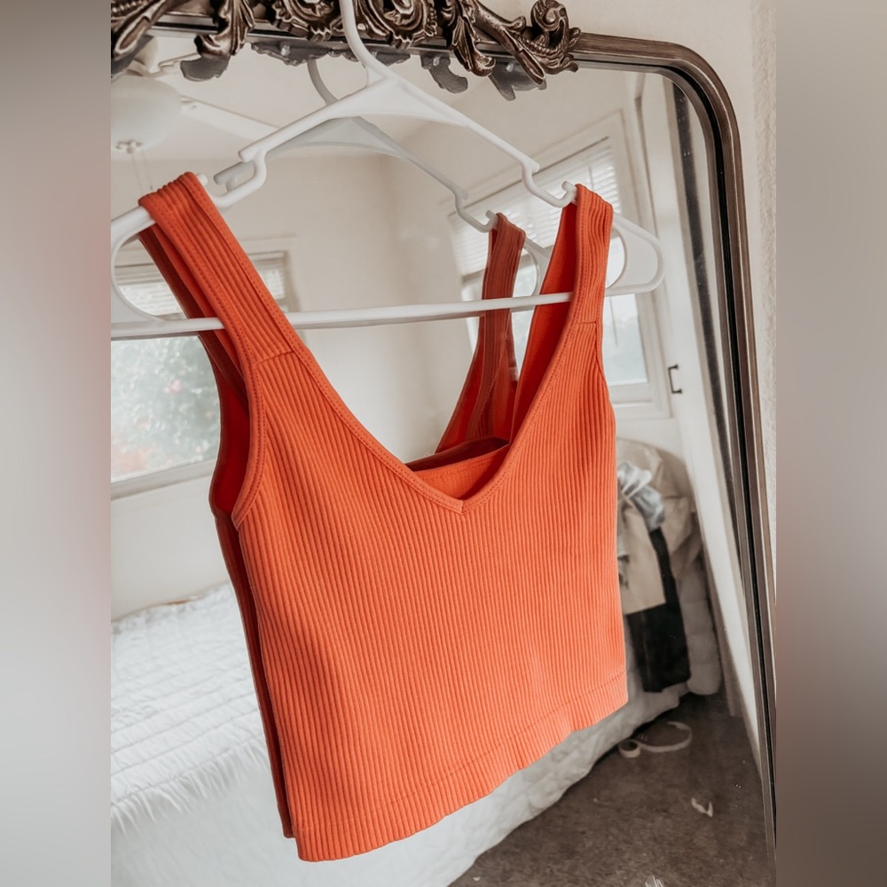 Orange Ribbed V-Neck Women's Top